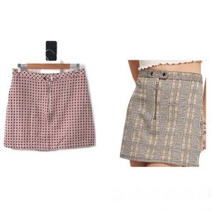 TOPSHOP pink boucle plaid zipper front mini skirt NWT
